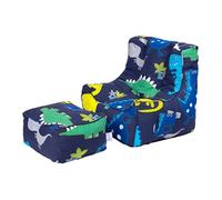 Ready Steady Bed Pouf pour enfant confortable et ergonomique avec repose-pieds Motif dino foncé