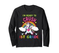 Ready to Crush 1st Grade Dabbing Unicorn Back to School Manche Longue
