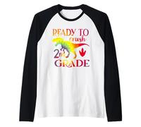 Ready to Crush 2nd Grade Dinosaur Back to School Tie Dye Manche Raglan
