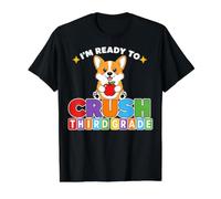 Ready to Crush Third Grade Corgi Dog Day of School 3rd Grade T-Shirt Graphique avec Valeur, Homme, Noir, XL