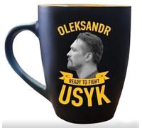 READY TO FIGHT USYK and RTF Tasse à café officielle Champion de boxe en céramique Noir avec motif doré Produit de collection