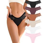 READY TO LOVE Lot de 6 strings pour femme - En dentelle - Sans coutures - Sous-vêtements sexy - Sans couture - Invisible - En dentelle, (1 noir, 1 fuchsia, 1 jaune brique, 1 abricot, 1 blanc, 1 rose
