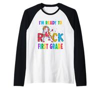 Ready to Rock First Grade Dabbing Unicorn Back to School Manche Raglan