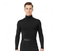 Ready4Dance Body Col Roulé Homme Danse - Manches Longues, Tissu Élastique, Fermeture Boutons - Pour Danses Latines, Salsa, Samba, Cha Cha - Noir ou Blanc - Tailles S à 3XL - Made in Italy,noir S