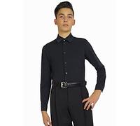 Ready4Dance Chemise Body Chicago Slim Fit Homme pour danse de salon et danse standard et latino-américain, manches longues, col rigide avec lamelles, tissu technique respirant, noir et blanc, Noir ,