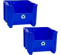 ReadySpace Lot de 2 boîtes de recyclage empilables et robustes avec ouverture sur le devant - Bleu - 37 litres