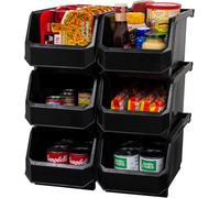 ReadySpace Lot de 6 grands conteneurs en plastique pour organisation et rangement pour placard, cuisine, bureau, jouets ou garde-manger, noir
