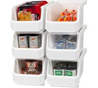 ReadySpace Lot de 6 récipients en plastique pour organiser et ranger les placards, la cuisine, le bureau, les jouets ou le garde-manger, grand, blanc