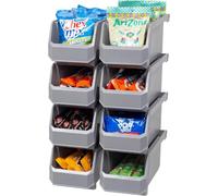 ReadySpace Lot de 8 récipients en plastique pour organiser et ranger les placards, la cuisine, le bureau, les jouets ou le garde-manger, taille M, gris
