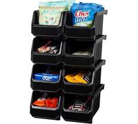 ReadySpace Lot de 8 récipients en plastique pour organiser et ranger les placards, la cuisine, le bureau, les jouets ou le garde-manger, taille M, noir