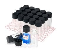 Reage Lot de 20 bouteilles en verre transparent de 20 ml avec bouchons à vis, bouchons en plastique et papier d'étiquette, petites bouteilles de laboratoire en verre anti-fuite, pour huile essentielle