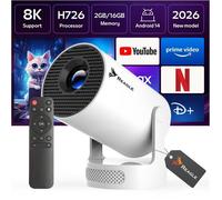 Reagle Mini Videoprojecteur Smart Android 14 R-MOVIELUM-P10 - WiFi 6 Bluetooth 5.4 HD 260 ANSI 130"" Miracast AirPlay Projecteur