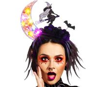 Reaky Bandeau lumineux pour Halloween, éclairage LED, serre-tête en forme de lune, bandeau à fleurs noires, costume de sorcière, accessoires pour cheveux pour femmes