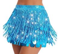Reaky Red Sequin Skirt Fringe Belly Dance Skirts Mermaid Costume for Women