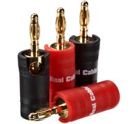 Real Cable - Fiche Banane Screw-Universal pour Câble (Lot de 4, Noir, 10 mm², Verrouillage, Compatible pour câbles de haut-parleur/ligne plate et TDC)