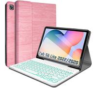 REAL-EAGLE Étui de protection avec clavier rétroéclairé pour Samsung Galaxy Tab S6 Lite 10.4 2020 SM-P610 SM-P615 7 couleurs rétroéclairées amovibles sans fil pour Samsung Galaxy Tab S6 Lite 10,4" 2020, rose