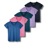 Lot de 5 t-Shirts de Sport à Manches Courtes et col en V pour Femme, Coupe sèche, évacuation de l'humidité, Haut de Yoga (Grandes Tailles Disponibles), Lot 7., XXL