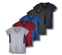 Lot de 5 t-Shirts de Sport à Manches Courtes et col en V pour Femme, Coupe sèche, évacuation de l'humidité, Haut de Yoga (Grandes Tailles Disponibles), Set 3, M