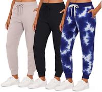 Real Essentials Lot de 3 Pantalons de Jogging en Polaire pour Femme, Coupe décontractée, athlétisme décontracté (Grandes Tailles Disponibles), Set 4, XL