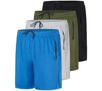 Real Essentials Lot de 4 Shorts de Course à Pied en Maille à séchage Rapide pour Homme avec Poches zippées (Grandes Tailles Disponibles), Set 3, Taille M