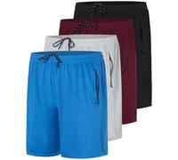 Real Essentials Lot de 4 Shorts de Course à Pied en Maille à séchage Rapide pour Homme avec Poches zippées (Grandes Tailles Disponibles), Lot 5, Taille 3XL