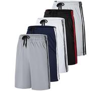 Real Essentials Lot de 5 Shorts de Basket en Maille à séchage Rapide avec Poches pour Homme, Set F, Taille L