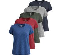 Real Essentials Lot de 5 : T-Shirt de Sport à Manches Courtes et col Rond Dry Fit Tech Stretch pour Femme (Grandes Tailles Disponibles), Set 3, Taille M