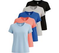Real Essentials Lot de 5 : T-Shirt de Sport à Manches Courtes et col Rond Dry Fit Tech Stretch pour Femme (Grandes Tailles Disponibles), Taille L