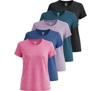 Real Essentials Lot de 5 : T-Shirt de Sport à Manches Courtes et col Rond Dry Fit Tech Stretch pour Femme (Grandes Tailles Disponibles), Lot 7., Taille XL