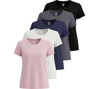 Real Essentials Lot de 5 : T-Shirt de Sport à Manches Courtes et col Rond Dry Fit Tech Stretch pour Femme (Grandes Tailles Disponibles), Lot 6, Taille S