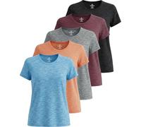 Real Essentials Lot de 5 : T-Shirt de Sport à Manches Courtes et col Rond Dry Fit Tech Stretch pour Femme (Grandes Tailles Disponibles), Lot 2, Taille M