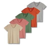 Real Essentials - Lot de 5 t-Shirts de Sport à Manches Courtes et col en V pour Femme - Sport, Gym, Fitness, Pilates, Grande Taille, Taille XL