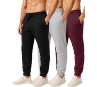 Real Essentials Mens Joggers Sweatpants Fleece Pants Sweat Clothing Pockets Baggy Elastic Cuffed Workout Bottom Athletic Soft Warm Winter Jogging Gym Active Track Work Tapered, Set 2, S, Pack of 3