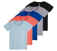 Real Essentials Womens Quick Dry Fit Dri Fit Active Wear Yoga Workout Athletic Tops Running Gym Exercise Ladies Short Sleeve Crew Scoop Neck Moisture Wicking Tees T-Shirt, Set 10, M, Pack of 5