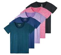 Real Essentials Womens Quick Dry Fit Dri Fit Active Wear Yoga Workout Athletic Tops Running Gym Exercise Ladies Short Sleeve Crew Scoop Neck Moisture Wicking Tees T-Shirt, Set 7, L, Pack of 5