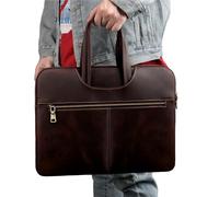 Real Leather Men's Briefcase 15.6 "computer Storage Large Capacity Business Office Lightweight Handbag(Beige)