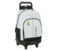Real Madrid 1ère équipe 24/25 - Grand Sac à Dos à roulettes, Compact, Amovible, idéal pour Enfants de différents âges, Confortable et Polyvalent, qualité et résistance, 33 x 22 x 45 cm, Blanc/Gris,