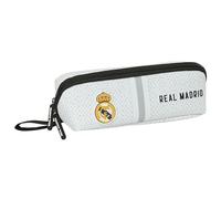 Real Madrid 1ère équipe 24/25 - Grande trousse carrée, idéale pour les enfants d'âge scolaire, confortable et polyvalente, qualité et résistance, 22 x 10 x 10 cm, blanc/gris, Blanc/gris, Estándar,