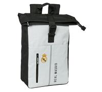 Real Madrid 1ère équipe 24/25 - Sac à dos avec rabat pour ordinateur portable de 15,6", idéal pour différents âges, confortable et polyvalent, qualité et résistance, 28 x 13 x 42 cm, Blanc/gris,