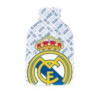 Real Madrid Bouillotte en velours avec housse en peluche douce au toucher, bouteille d'eau chaude du club de football, thérapie par la chaleur et le froid, capacité 1,5 l