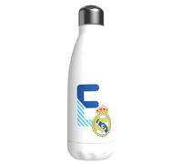 Real Madrid CyP Brands Bouteille d'eau en acier inoxydable, fermeture hermétique, lettre E bleue, 550 ml, Blanc