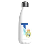 CYP BRAND Real Madrid Bouteille d'eau en acier inoxydable, fermeture hermétique, lettre T en bleu, 550 ml, Blanc