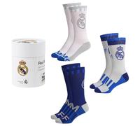 Real Madrid Chaussettes pour Homme, Lot de 3 Paires de Chaussettes en Coton, Coffret Cadeau Incluse, Tailles EU 38 à 45
