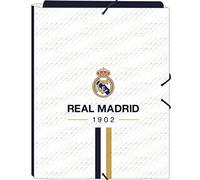 REAL MADRID Classeur Folio avec 3 rabats, idéal pour les enfants de différents âges, confortable et polyvalent, qualité et résistance, Blanc 26 x 36,5 cm, blanc, Estándar, décontracté