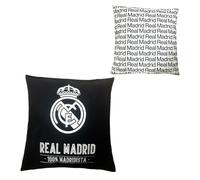 Real Madrid Coussins officiels de 40 x 40 cm et 100 % polyester : design double, qualité et style unique. (Noir)