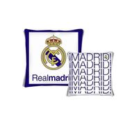 Real Madrid Coussins officiels de 40 x 40 cm et 100 % polyester : design double, qualité et style unique. (blanc)