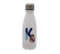 Real Madrid CyP Brands Bouteille d'eau en acier inoxydable, fermeture hermétique, lettre K en bleu, 550 ml