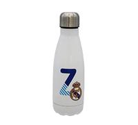 Real Madrid CyP Brands Bouteille d'eau en acier inoxydable, fermeture hermétique, lettre Z bleue, 550 ml, Blanc