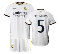 Real Madrid l Tenue domicile enfant Saison 2023-2024 avec maillot et short | Bellingham 5 l Licence Officielle, blanc, 4 ans