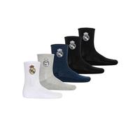 Real Madrid Lot de 5 paires de chaussettes pour enfants - Produit sous licence officielle | Chaussettes de tennis en coton mélangé | Cadeau pour les | Blanc/Noir/Bleu foncé/Gris 31-34
